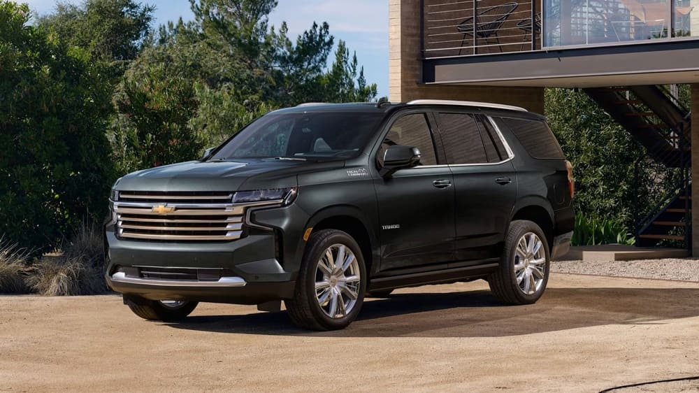 A parked green 2022 Chevrolet Tahoe