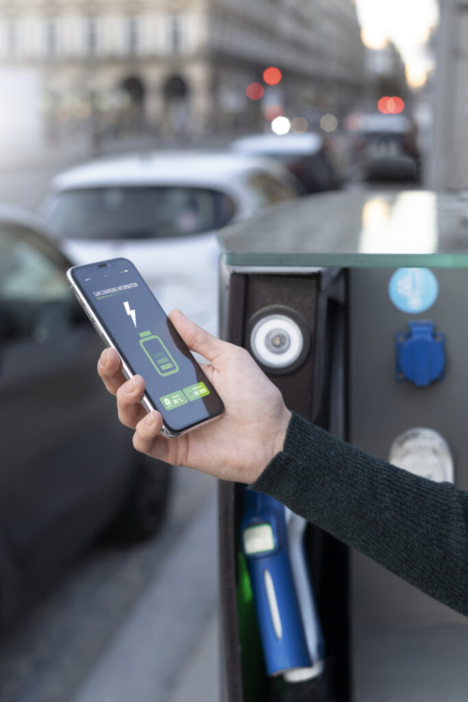 Driver initiating electric car charging using mobile app